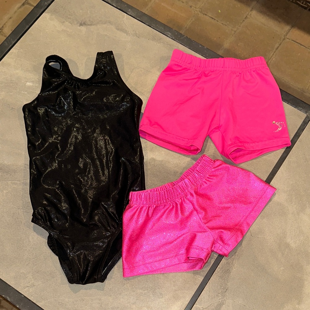 Black Leotard and see of 2 Pink Shorts Set